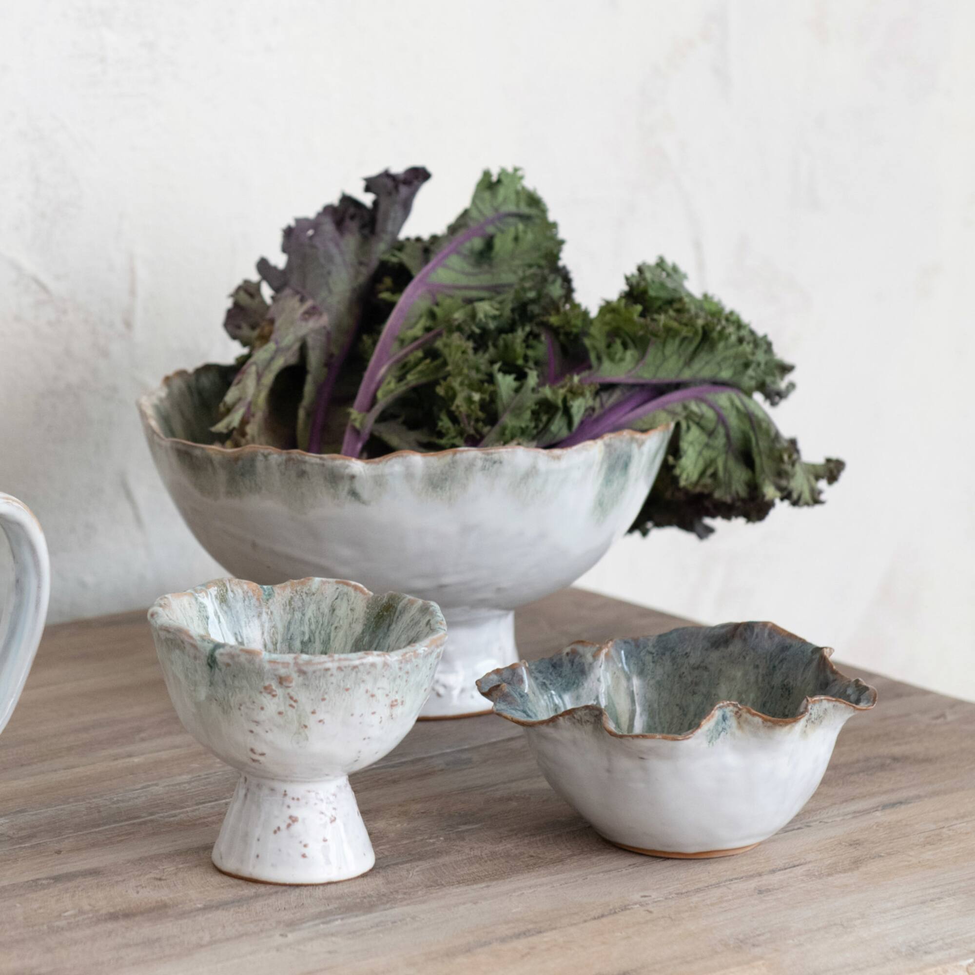 Hello Honey® 4.25" Green & Brown Stoneware Footed Bowl with Speckled Glaze